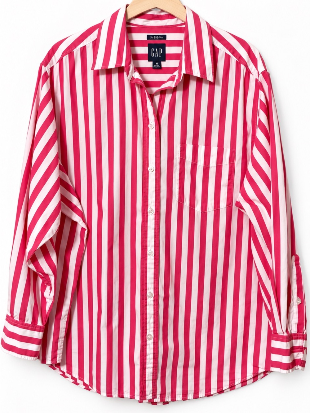 Gap The Big Shirt Pink White Striped Oversized Button Down Shirt M